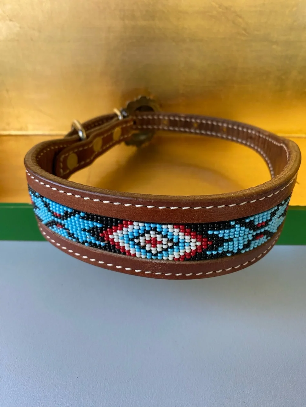 Stunning Beaded Leather Dog Collar by Showman Couture. Size M. NWOT.